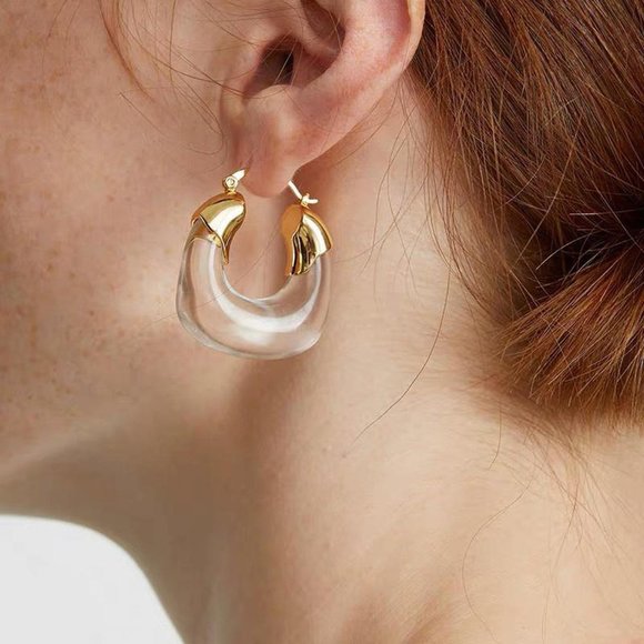 Statement Hoop Earrings, Chunky Hoop Earrings, Amber hoop Earrings - Picture 8 of 9